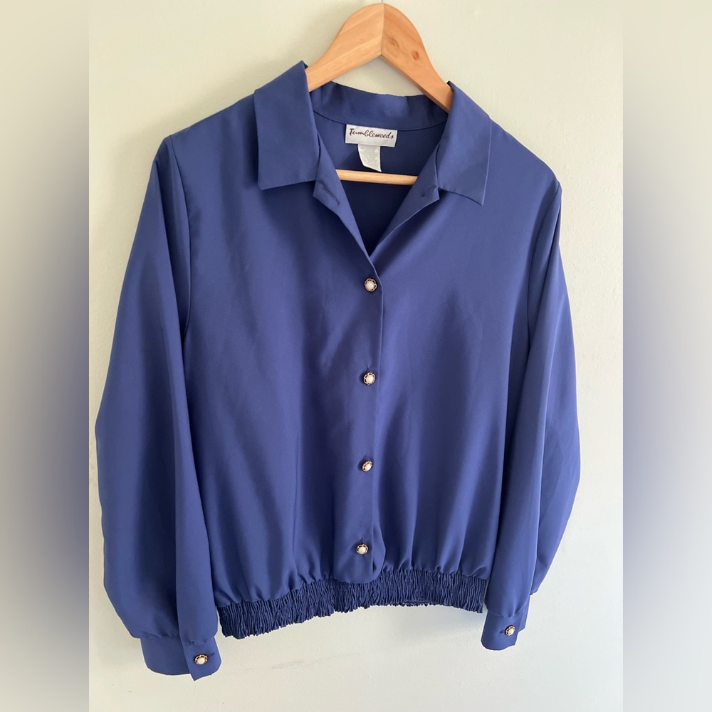 Vintage Tumbleweed Blue Pearl Button Blouse | Made in USA | Size 14